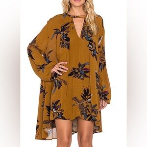 Free People Tree Swing Mini Dress in Amber Combo Floral Long Sleeve Size S